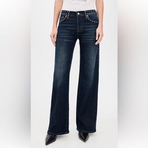 RE/DONE Comfort Stretch Studded Mid Rise Wide Leg Jeans Barely Worn Stud Size 28